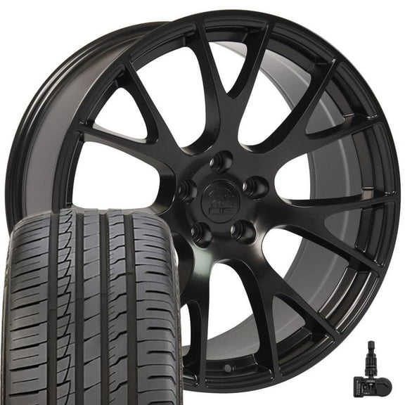 OE Wheels DG15 20 Inch Rims and Tires Fit Hellcat Style 5x115 20x9 Satin Black - Hollander 2528 - iMove Gen 2 AS 245/45-20 (Set of 4)