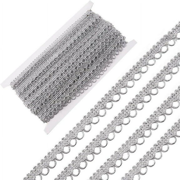 20yards Ethnic style Polyester Lace Ribbons Sparkle Wavey Lace Trim Garment Accessories Silver 3/8 inch(10mm)