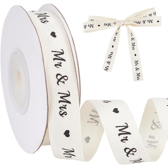 20yards Natural Cotton Ribbon with Words 5/8 Inch Pure Wedding Valentines Ribbons Mr Mrs Heart Love Ribbons