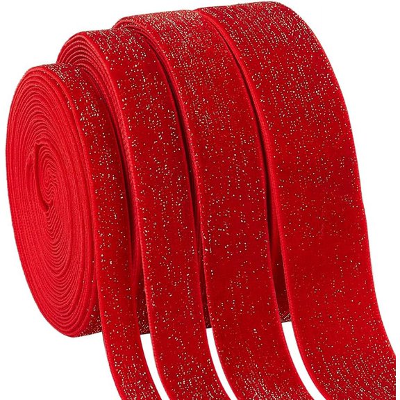 20yards Red Velvet Ribbon for Christmas Wide Decorative Ribbon Sparkle Glitter Ribbon Single Face Velvet Ribbon Soft Velvet Satin Ribbon for Gift Wrapping Wedding Decorating Bow Making DIY