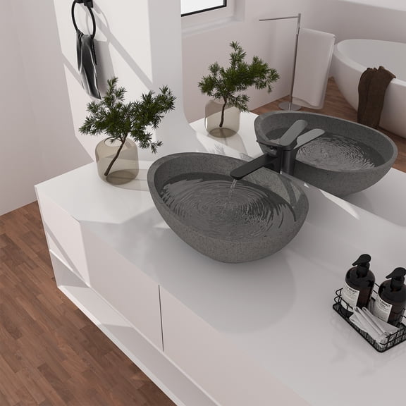 21*15.35-inch egg-shaped bathroom cement art basin with drain in the same color