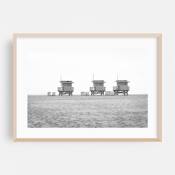 21 & 18 B&W - Los Angeles California Photography Beach Black and White Minimalist Coastal Beach House Ocean Minimalist Landscape Oak Framed Wall Art Print 5 x 7 inches