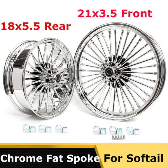 21" 18" Front Rear Fat Spokes Cast Wheels Dual Disc for Harley Softail Road King FLHR FLHT Touring Dyna