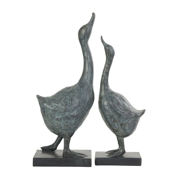 21", 18"H Blue Resin Bird Sculpture with Abstract Texturing, by DecMode (2 Count)