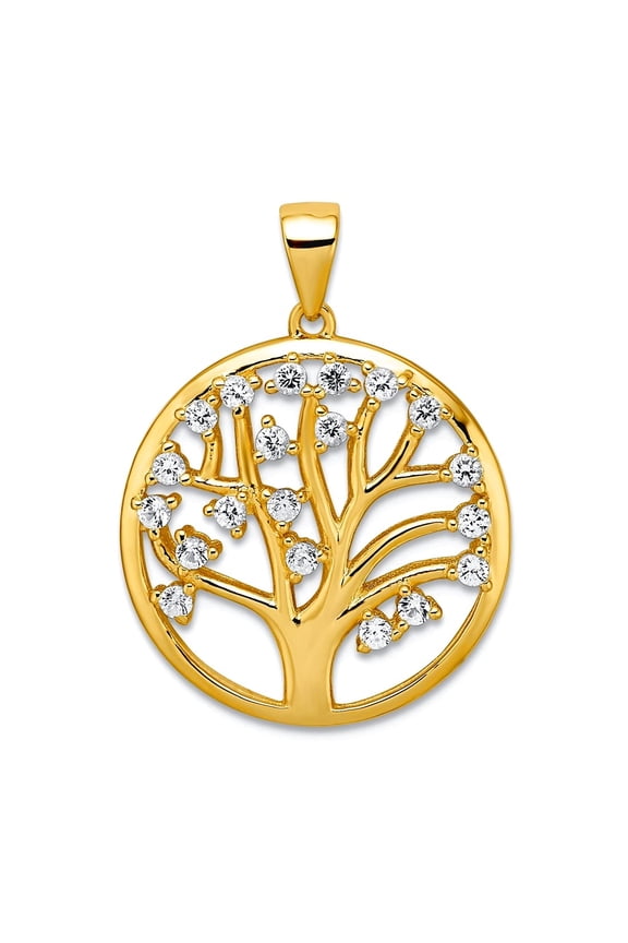 21.1mm 925 Sterling Silver Gold-tone Created White Sapphire Tree Of Life Pendant Necklace Pendant for Women