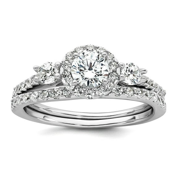 21.1mm 925 Sterling Silver Rhodium Plated Polished CZ 3-stone Halo Engagement Ring Set Size 8 Engagement Ring for Women