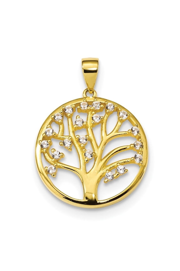 21.1mm Sterling Silver Gold-tone Created White Sapphire Tree Of Life Pendant