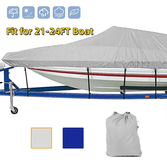 21-24ft 420D Waterproof Trailerable Runabout Boat Cover Fit V-Hull Tri-Hull Fishing Ski Pro-Style Bass Boats, Grey