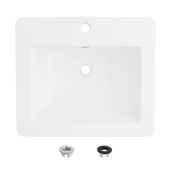 Stylish 21 ¼" White Porcelain Top Mount Rectangular Bathroom Sink with 2 Overflow Rings P-211H-1