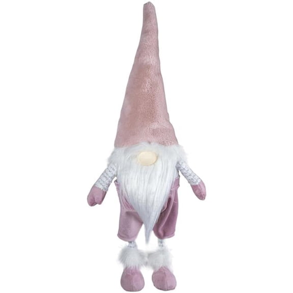 21.25 x 6.5 x 4.5 in. Bobbling Gnome Standing Tabletop Figure Christmas Decoration, White & Pink