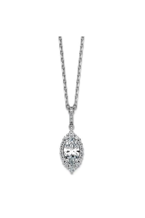 21.25mm Ss Rhodium Plated Fancy Marquise CZ Halo With 2 Inch Extension Necklace 16 Inch Pendant Necklace for Women