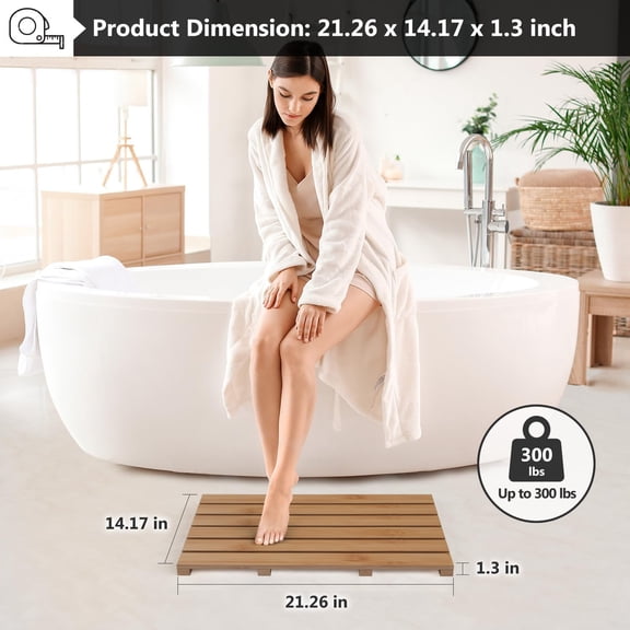 21.26"x14.17"x1.3" Large Bamboo Wooden Bath Shower Mat Walnut - Non-Slip Waterproof, Ideal for Indoor & Outdoor Bathroom Floor Use