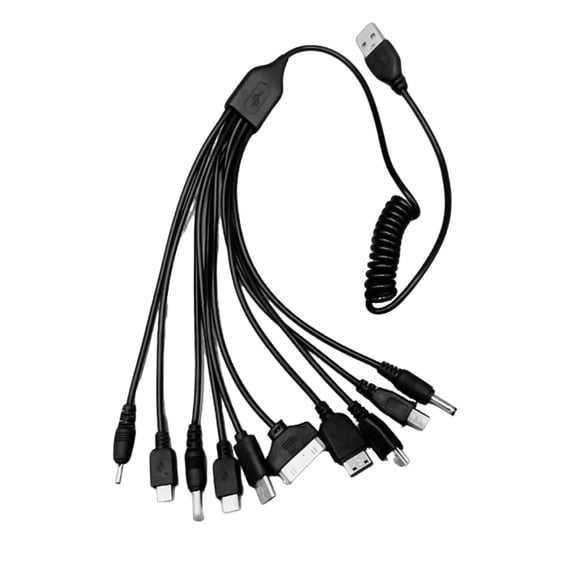 21.26inch 10 in 1 Spring Coiled Power Cable USB Charging Cord Wire for Cameras Fan Various Devices Data Sync Capable