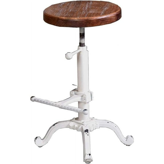 21-27inch Height Adjustable Bar Stool- Counter Kitchen Island Stool-Rustic Coffee Guest Chair-Vintage Working Drafting Stool-with Swivel Wooden Seat