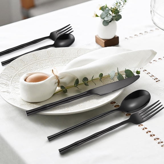 21.2cm Stainless Steel Flatware Set 5 Piece - Round Handle Knife Fork Spoon Set for Dining - Hotel Style Silverware Cutlery Set for Home Kitchen Restaurant Party Use - Dishwasher Safe Utensils