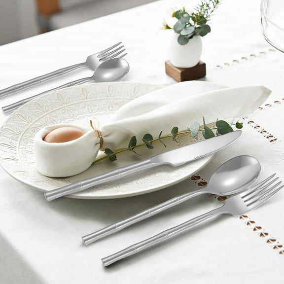 21.2cm Stainless Steel Flatware Set 5 Piece - Round Handle Knife Fork Spoon Set for Dining - Hotel Style Silverware Cutlery Set for Home Kitchen Restaurant Party Use - Dishwasher Safe Utensils