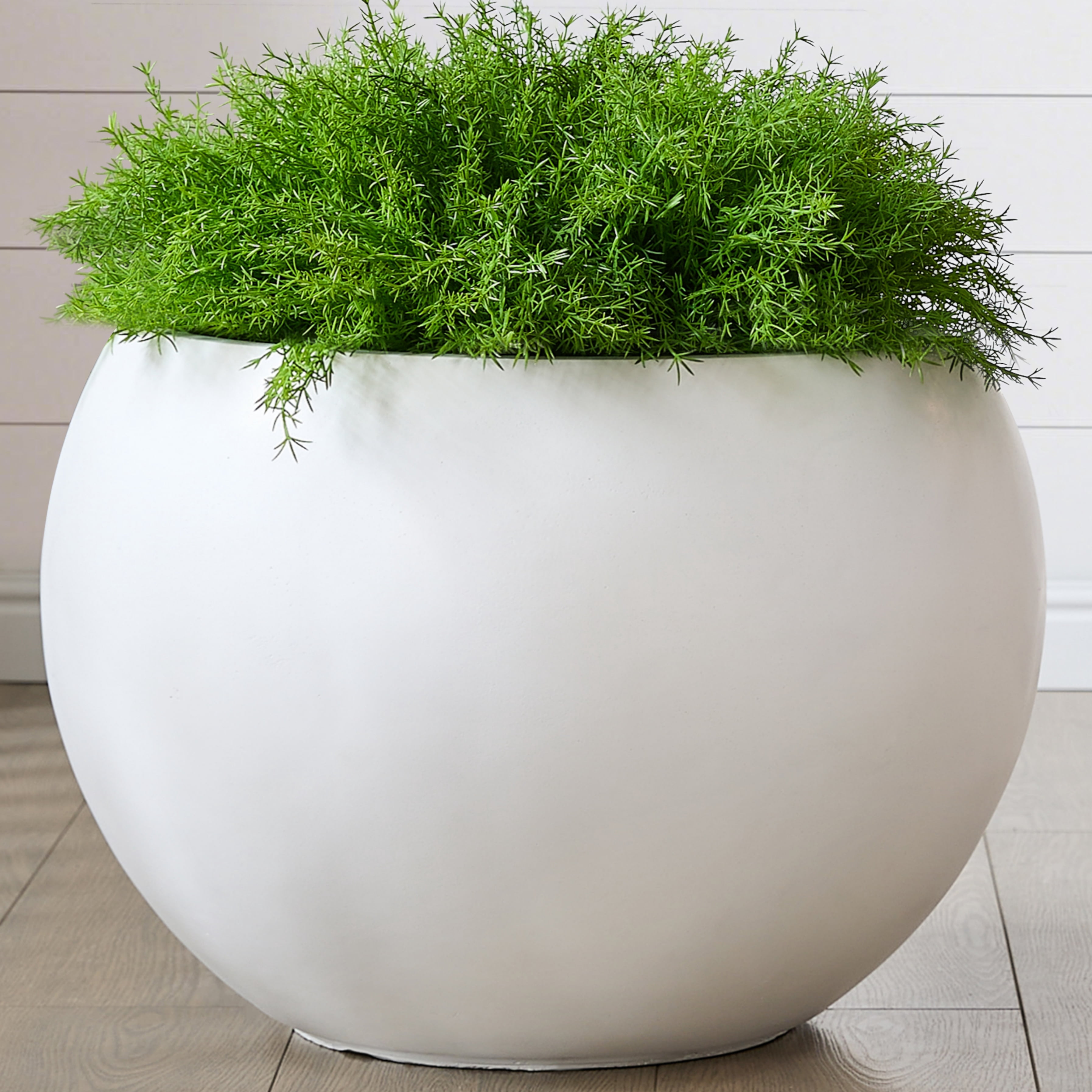 21.3" D x 14.8" H Fiberstone Extra Large Planter, White, 16.6" Pot Opening,  Sphere Pots with Drainage Hole, Weather Resistance Indoor Outdoor Use