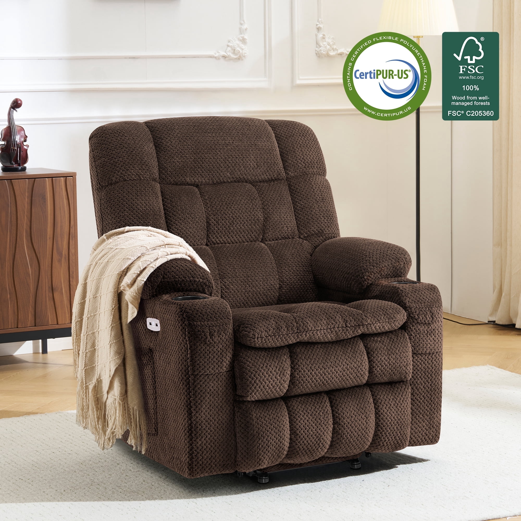 MCombo 21.3" Seat Width Lay Flat Dual Motor Power Recliner Lift Chair with Vibration and Heat, Infinite Position