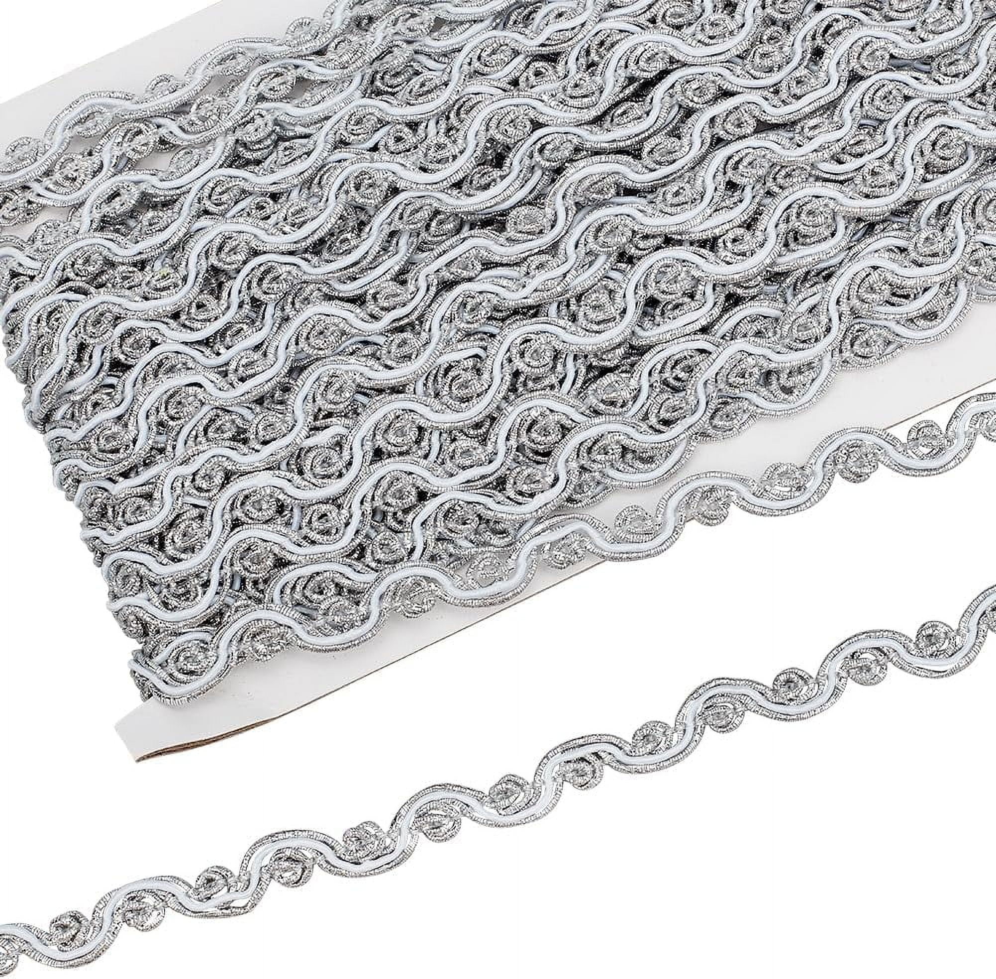 21.3 Yard Silver S Wave Pattern Metallic Polyester Lace Ribbon 3/8 inch ...