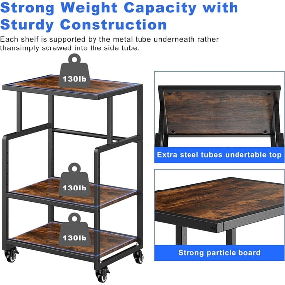 21.3 x 15.7 Inch Printer Stand, 5-Adjustable Heights 3 Tier Printer Cart with Wheels, Mobile Printer Table for Home Office for Storage Heat Press Scanner Fax, Rustic Brown$$Office