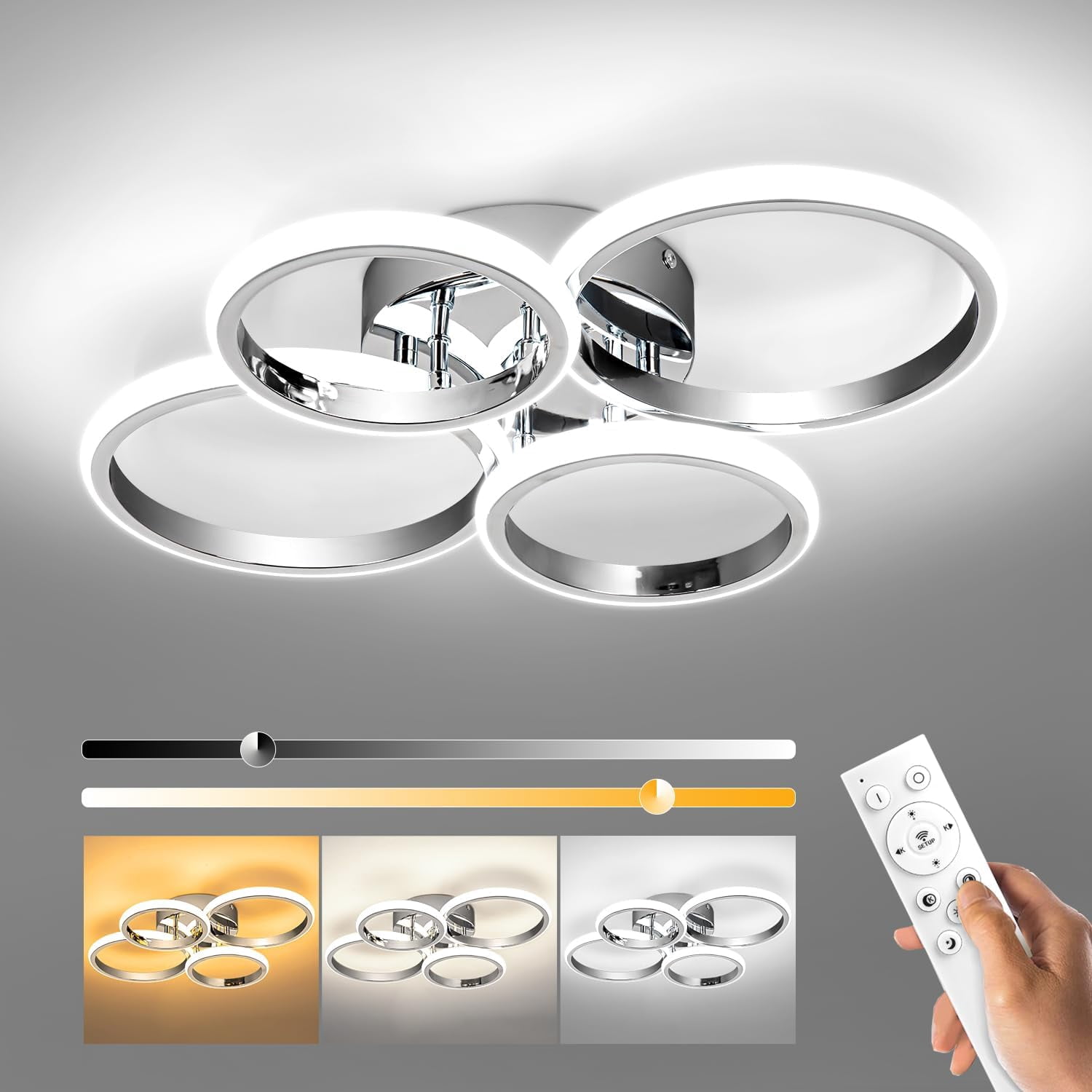 21.3in Chrome Modern LED Ceiling Light Fixture with Remote Control ...
