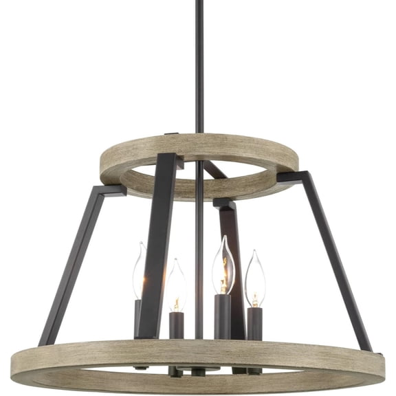 21" 4-Light Modern Farmhouse Pendant Light, Open Style Design, Light Cedar Wood Finish + Black Finish