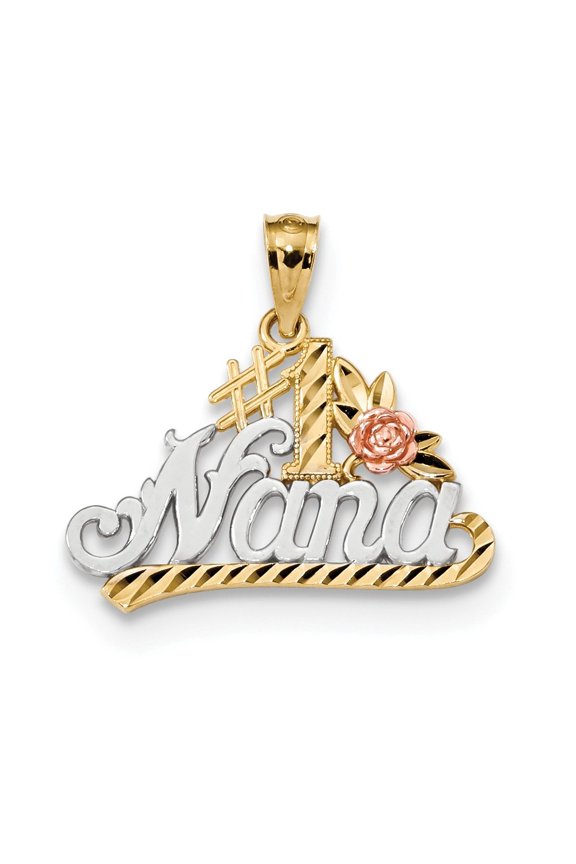 21.4mm 14k Yellow and Rose With Rhodium Dc Number 1 Nana W Rose Pendant - 1.0 Grams