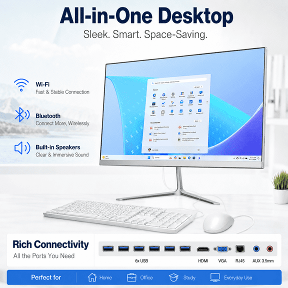 PTZZHEDM 21.5" All-in-One Business Computer, Intel i5-2520M, 8GB RAM, 1TB SSD, Win10 Pro, White