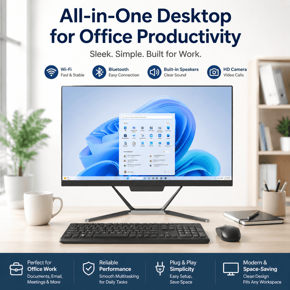 PTZZHEDM 21.5 Inch All-in-One Business Desktop Computer, Intel i5-2520M, 8GB RAM, 256GB SSD, Built-in Webcam, Windows 10 Pro, Black