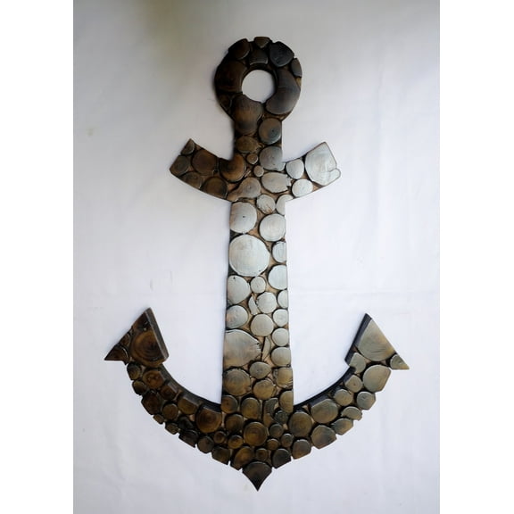 21.5" Antique Nautical Wall Mounted Handcrafted Premium Sliced Wooden Log Teak Wood Nautical Anchor | Pirate's Ship Decor | Beach Decor (Dark)