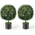 21.5” Artificial Cedar Topiary Ball Tree, Set of 2 Faux Potted Plants