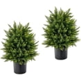 thumbnail image 1 of 21.5” Artificial Cedar Topiary Trees Set of 2, Faux Boxwood Plants w/Cement Pot & Wood Trunk, Decorative Fake Greenery Artificial Plants Outdoor for Home, Office, Garden, Porch, Front Door, 1 of 18