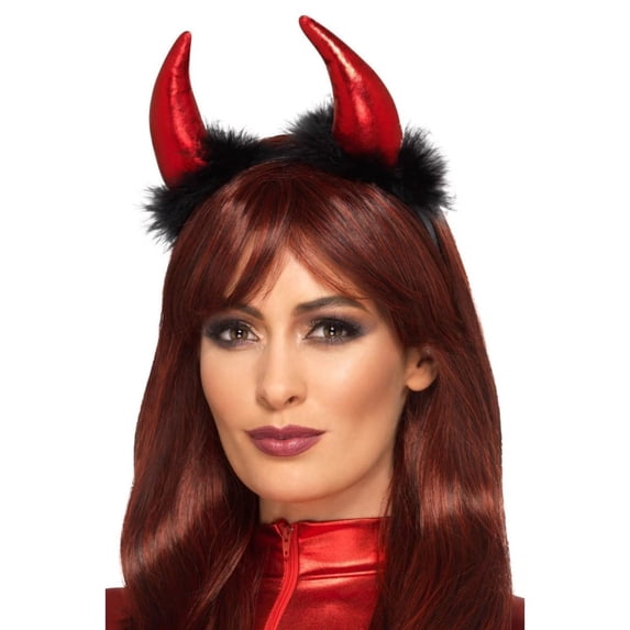 21.5" Black and Red Devil Horn Women Adult Halloween Headband Costume Accessory - One Size