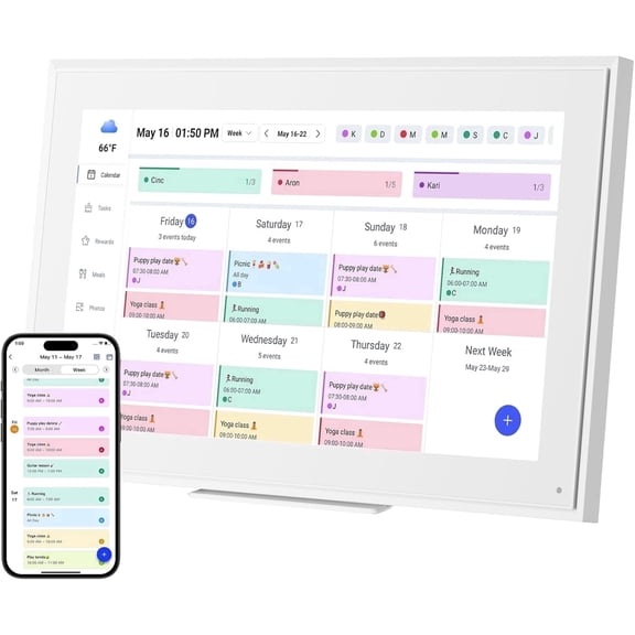 21.5" Digital Wall Calendar & Chore Chart for Family, 1080P Touchscreen Smart Family Planner, Wall & Desk Mountable Home Organizer
