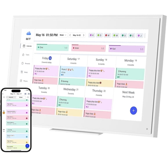 21.5" Digital Calendar Chore Chart,1080P Full HD Interactive Touchscreen, Smart Family Planner, Wall & Desk Mountable, Ideal Gift for Mom and Home Daily Organization