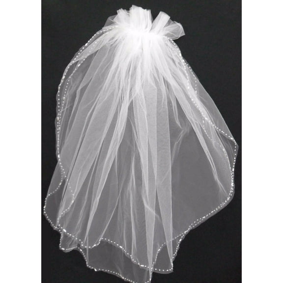 21.5" Girls 1st Communion Dress Wedding White Veil 2 Layers Beaded Tulle Veil