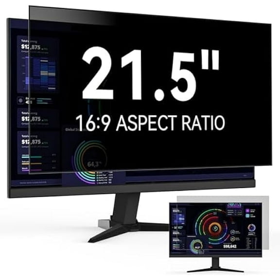 21.5 Inch Computer Privacy Screen Filter for 16:9 Widescreen Monitor, Removable Eye Protection Anti Glare Blue Light Filter Privacy Shield, Anti Scratch Anti Spy Screen Protector Film 21.5 In