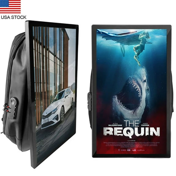 21.5 Inch Touchscreen Advertising Backpack, 1000nits High Brightness LCD Screen Backpack, Waterproof Digital Signage Backpack with USB/App/CMS Input for Auto Playback, Split Screen, Android 11OS
