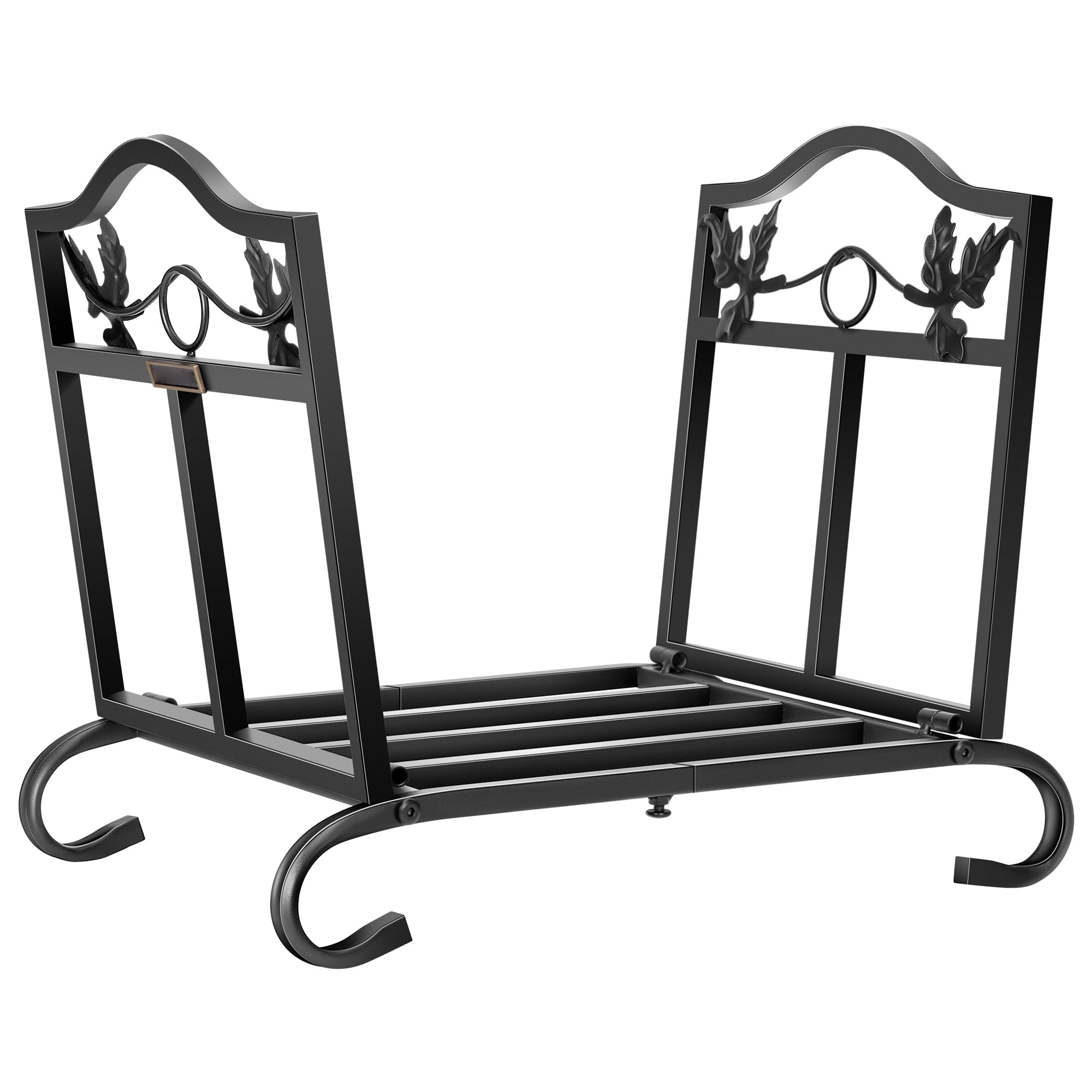 21.5-Inch Wrought Iron Folding Firewood Rack - Decorative Leaf Pattern ...