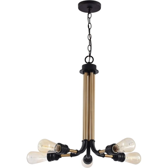 21" 5-Light Retro Industrial Chandelier, Steampunk Gold Bronze Hanging Light, Black Accents + Warm Brass Finish