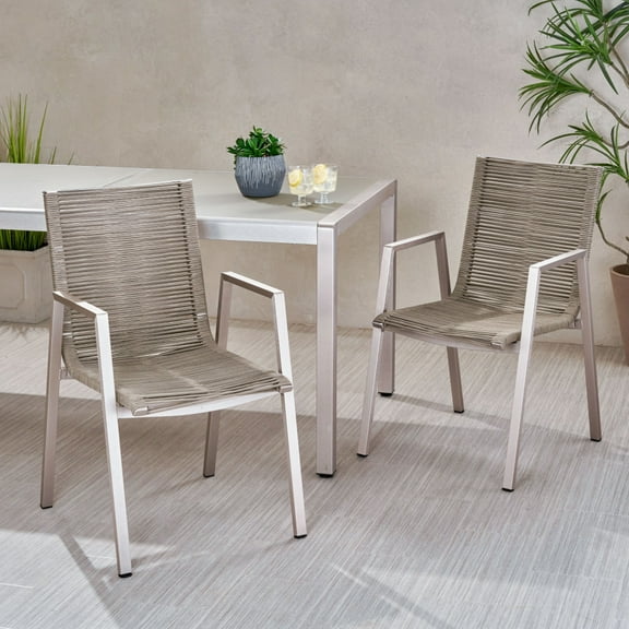 21.5" Modern Outdoor Aluminum Dining Chair with Rope Seat, Set of 2, 2 Color