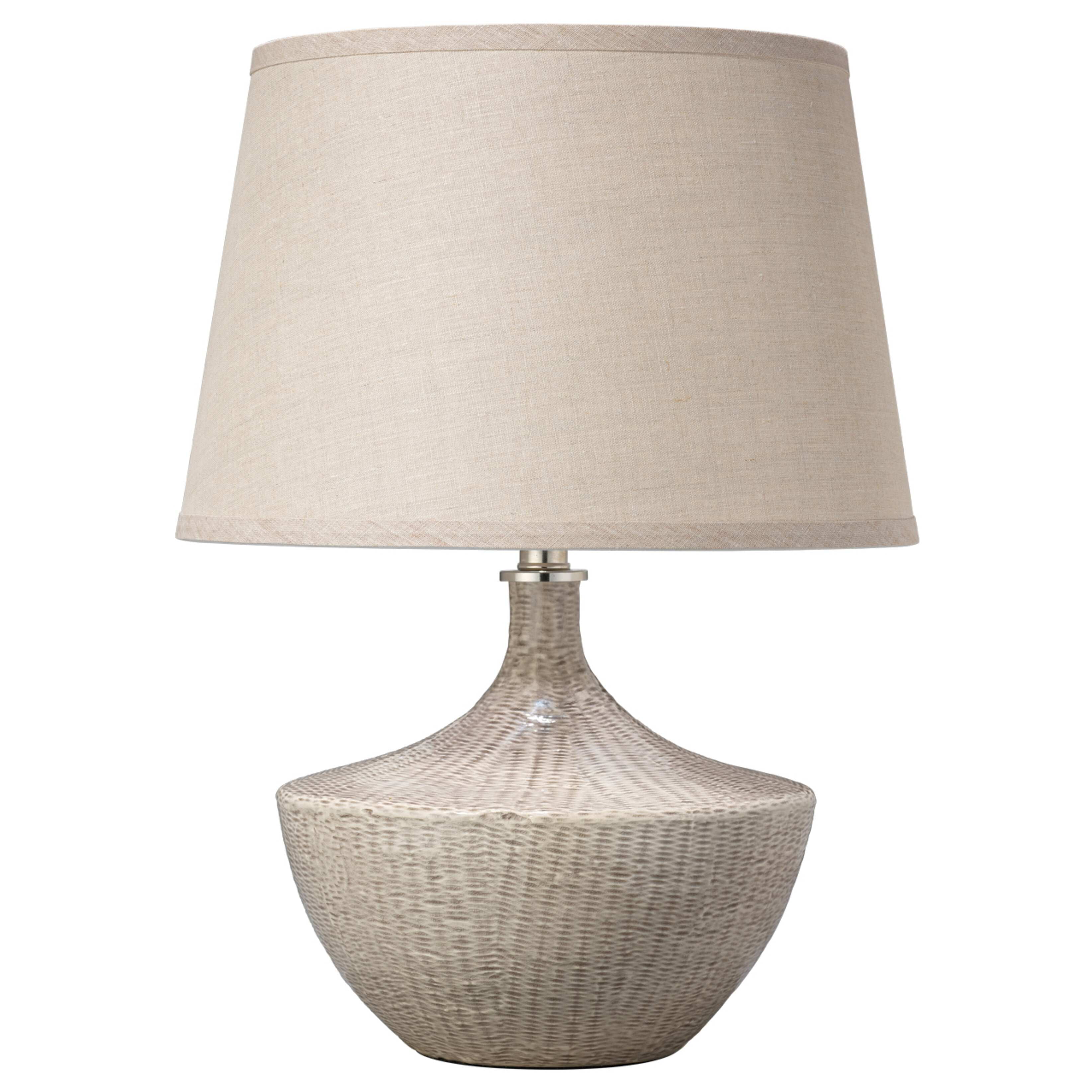 Off-White Ceramic Basketweave Table Lamp with Linen Shade
