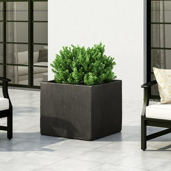 21.5" Outdoor Large Square MGO Plant Pot Planter, Black, Cast Stone for Patio & Garden