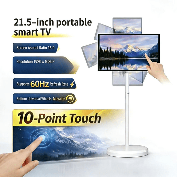 21.5" Portable Touchscreen Smart TV, FHD 1080p, Android, 4+64GB, Built-in 6000mAh Battery, For Indoor/Outdoor Use, Rotating Screen