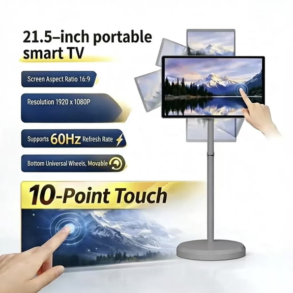 21.5" Portable Touchscreen Smart TV, FHD 1080p, Android, 4+64GB, Built-in 6000mAh Battery, For Indoor/Outdoor Use, Rotating Screen