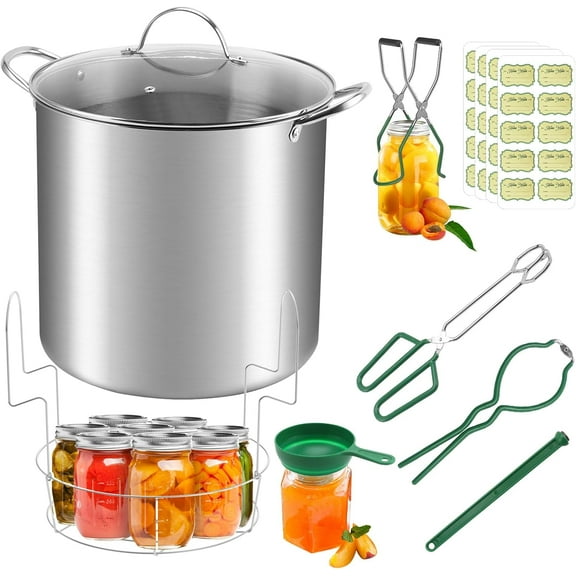 21.5 QT Stainless Steel Canning Pot with Rack & Lid, Canning Supplies Starter Kit and 6 Pieces Tools Set, Water Bath Canner for Beginner