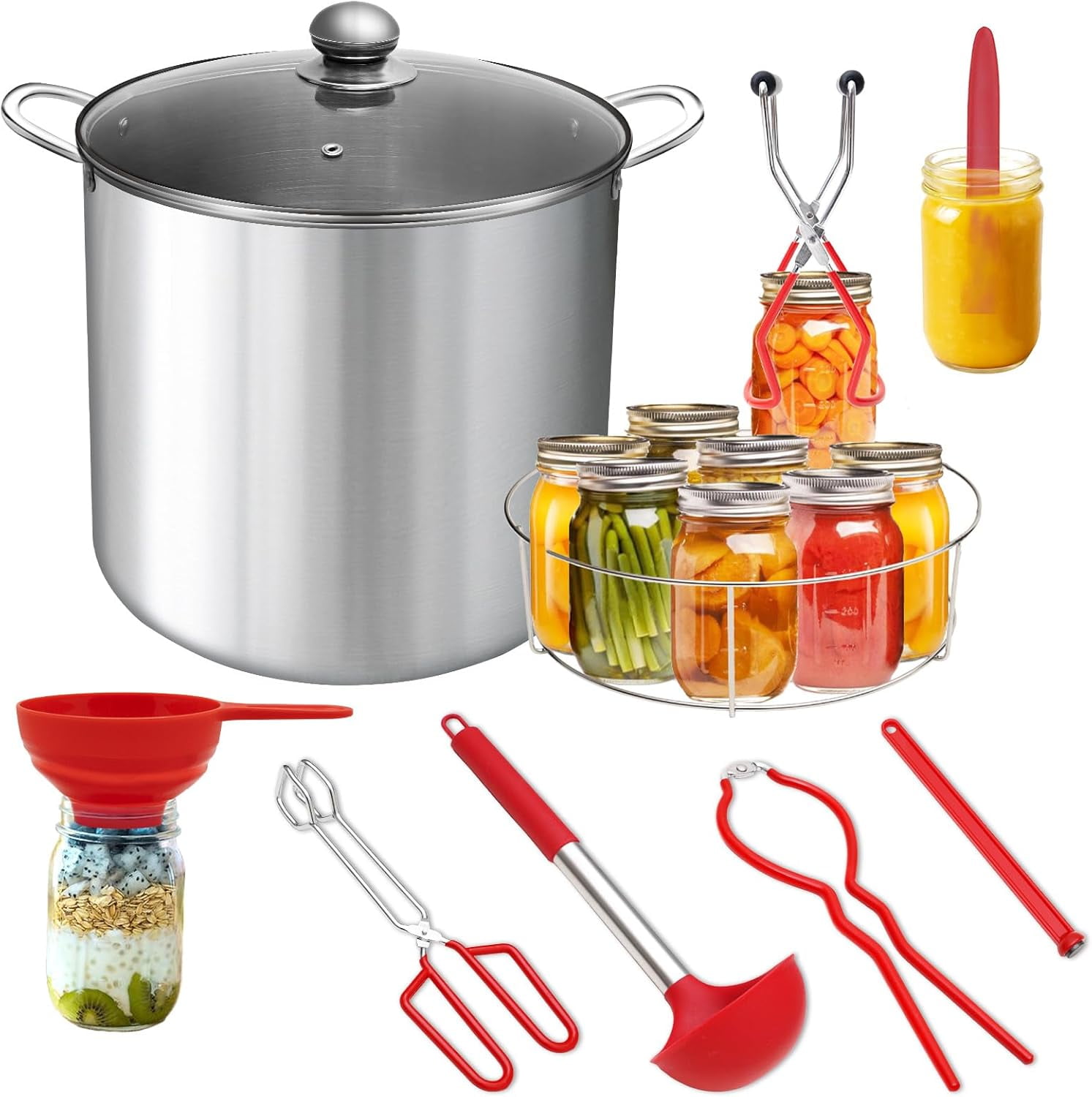21.5 Qt Stainless Steel Canning Pot with Rack & Essential Canning Tools ...