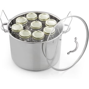 21.5 Quart Stainless Steel Water Bath Canner Pot with Jar Rack & Tempered Glass Lid, Encapsulated Aluminum Base Canning Pot for Gas Electric Glass Stovetop, Multi-Use Large Stockpot for Soup Seafood
