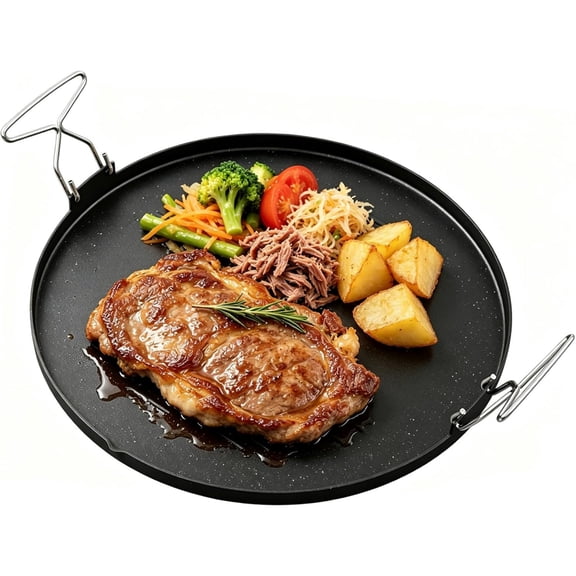 21.5" Round Flat-Top Griddle Inster for Weber 22" Kettle Grills, Pre-Seasoned Carbon Steel Griddle Plate with 2 Handles for Recteq Pellet Grill RT-B380 Bullseye and Other 22-Inch Round Grills