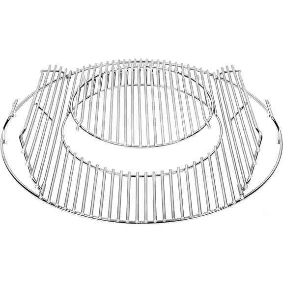 21.5 in Stainless Steel Hinged Cooking Grate for 22 in Weber, Round Hinged Cooking Grid Replacement Gourmet BBQ System for 22 Original Kettle Series 8835 Charcoal Grills